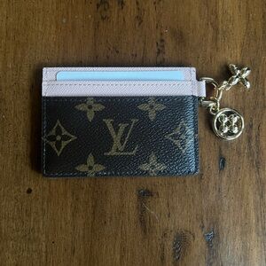 Authentic. LV Monogram Rose Ballerine Charm Card Holder With Gold Hardware. NEW.